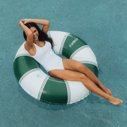 Giant Vintage Green Stripe Inflatable Pool Float with Cup Holder 48"